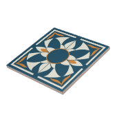 Teal and Cream Azulejo Mandala Ceramic Tile (Side)