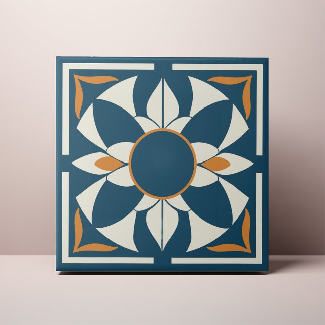 Teal and Cream Azulejo Mandala Ceramic Tile (Creator Uploaded)