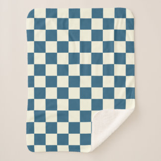 Teal And Cream Chequerboard Sherpa Blanket