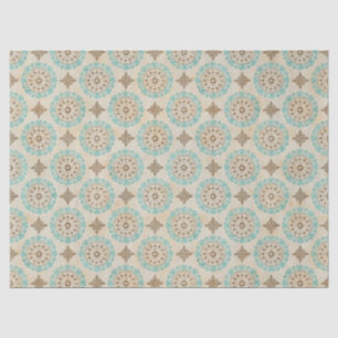 Teal and Cream Circles on Tan Decoupage Tissue Paper