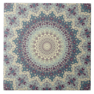 Teal and Cream Mandala Pattern Design Ceramic Tile