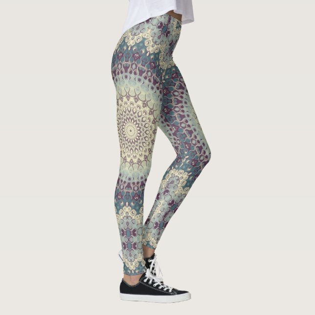 Teal and Cream Mandala Pattern Design Leggings (Right)