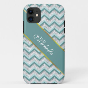 Teal and Crystal Zigzag Pattern iPhone 11 Case