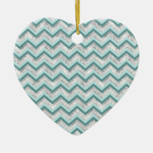 Teal and Crystal Zigzag Pattern Ceramic Tree Decoration