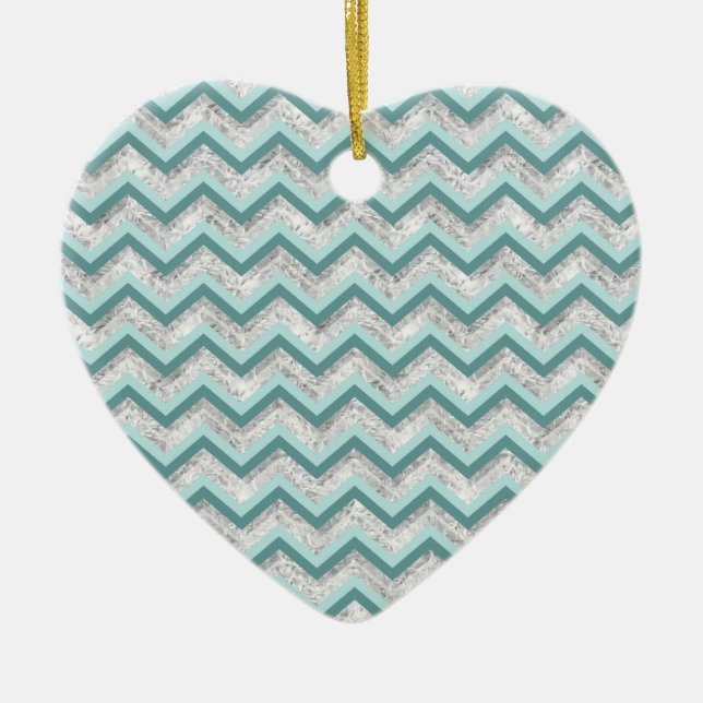 Teal and Crystal Zigzag Pattern Ceramic Tree Decoration (Front)