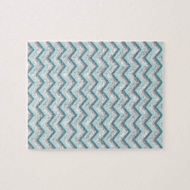 Teal and Crystal Zigzag Pattern Jigsaw Puzzle (Horizontal)