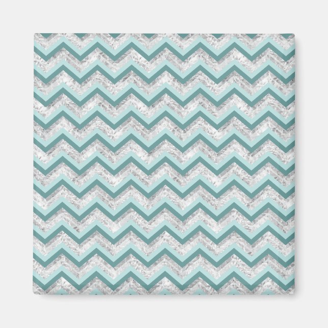 Teal and Crystal Zigzag Pattern Magnet (Front)