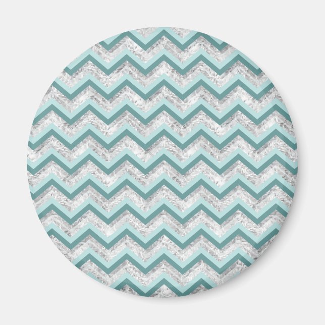 Teal and Crystal Zigzag Pattern Magnet (Front)