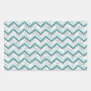 Teal and Crystal Zigzag Pattern Rectangular Sticker
