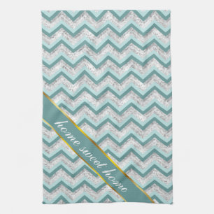 Teal and Crystal Zigzag Pattern Tea Towel