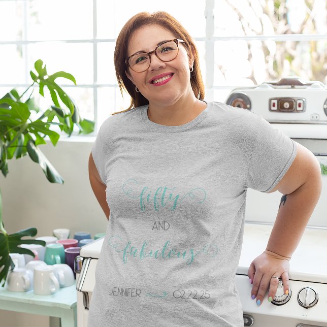 Teal and Dark Grey 50 and Fabulous Birthday  T-Shirt (Creator Uploaded)