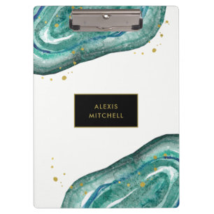 Teal and Faux Gold Geode Clipboard
