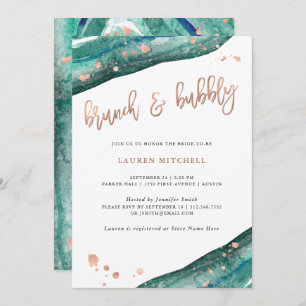 Teal and Faux Rose Gold Geode Brunch and Bubbly Invitation