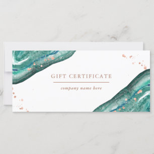 Teal and Faux Rose Gold Geode   Gift Certificate