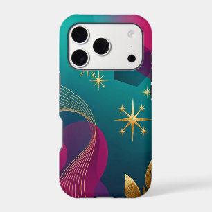 Teal And Fuchsia Modern Abstract With Gold Stars