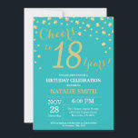 Teal and Gold 18th Birthday Diamond Invitation<br><div class="desc">18th Birthday Invitation with Teal and Gold Glitter Diamond Background. Gold Confetti. Adult Birthday. Male Men or Women Birthday. For further customisation,  please click the "Customise it" button and use our design tool to modify this template.</div>
