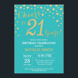 Teal and Gold 21st Birthday Diamond Invitation<br><div class="desc">21st Birthday Invitation with Teal and Gold Glitter Diamond Background. Gold Confetti. Adult Birthday. Male Men or Women Birthday. For further customisation,  please click the "Customise it" button and use our design tool to modify this template.</div>