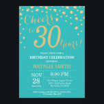 Teal and Gold 30th Birthday Diamond Invitation<br><div class="desc">30th Birthday Invitation with Teal and Gold Glitter Diamond Background. Gold Confetti. Adult Birthday. Male Men or Women Birthday. For further customisation,  please click the "Customise it" button and use our design tool to modify this template.</div>