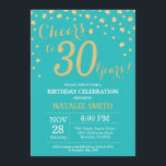 Teal and Gold 30th Birthday Diamond Invitation<br><div class="desc">30th Birthday Invitation with Teal and Gold Glitter Diamond Background. Gold Confetti. Adult Birthday. Male Men or Women Birthday. For further customisation,  please click the "Customise it" button and use our design tool to modify this template.</div>