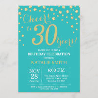 Teal and Gold 30th Birthday Diamond