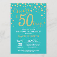 Teal and Gold 50th Birthday Diamond
