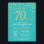 Teal and Gold 70th Birthday Diamond Invitation<br><div class="desc">70th Birthday Invitation with Teal and Gold Glitter Diamond Background. Gold Confetti. Adult Birthday. Male Men or Women Birthday. For further customisation,  please click the "Customise it" button and use our design tool to modify this template.</div>
