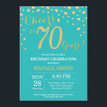 Teal and Gold 70th Birthday Diamond Invitation<br><div class="desc">70th Birthday Invitation with Teal and Gold Glitter Diamond Background. Gold Confetti. Adult Birthday. Male Men or Women Birthday. For further customisation,  please click the "Customise it" button and use our design tool to modify this template.</div>