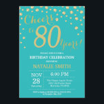 Teal and Gold 80th Birthday Diamond Invitation<br><div class="desc">80th Birthday Invitation with Teal and Gold Glitter Diamond Background. Gold Confetti. Adult Birthday. Male Men or Women Birthday. For further customisation,  please click the "Customise it" button and use our design tool to modify this template.</div>