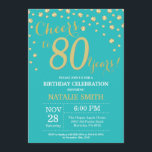 Teal and Gold 80th Birthday Diamond Invitation<br><div class="desc">80th Birthday Invitation with Teal and Gold Glitter Diamond Background. Gold Confetti. Adult Birthday. Male Men or Women Birthday. For further customisation,  please click the "Customise it" button and use our design tool to modify this template.</div>