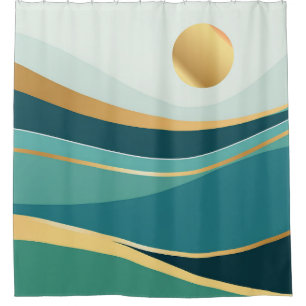 Teal and Gold Abstract Blanket: A Modern Statement Shower Curtain