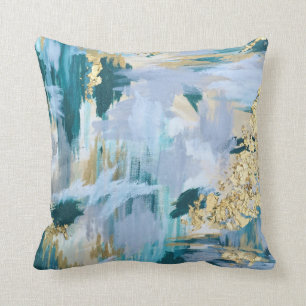 Teal and Gold Abstract Pattern Cushion