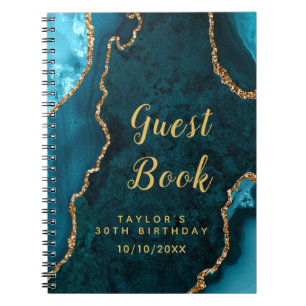 Teal and Gold Agate Birthday Guest Book