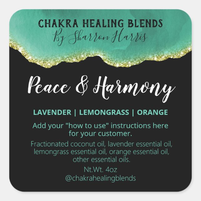 Teal And Gold Agate Blend Labels (Front)