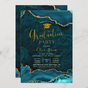Teal and gold Agate Graduation Party Invitation