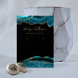 Teal and gold agate jewellery display card