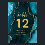 Teal and Gold Agate Marble Wedding Table Number<br><div class="desc">This elegant and glamourous table number wedding sign features a teal blue agate marble background with faux gold glitter accents. The text combines handwritten script and modern sans serif fonts for a classy and sophisticated look. This will be perfect for autumn fall and winter weddings.</div>