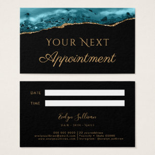 Teal and gold Agate on Black Appointment Card