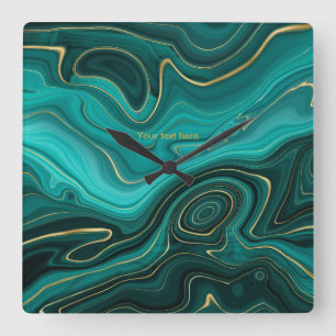 Teal and Gold Agate Personalised Square Wall Clock