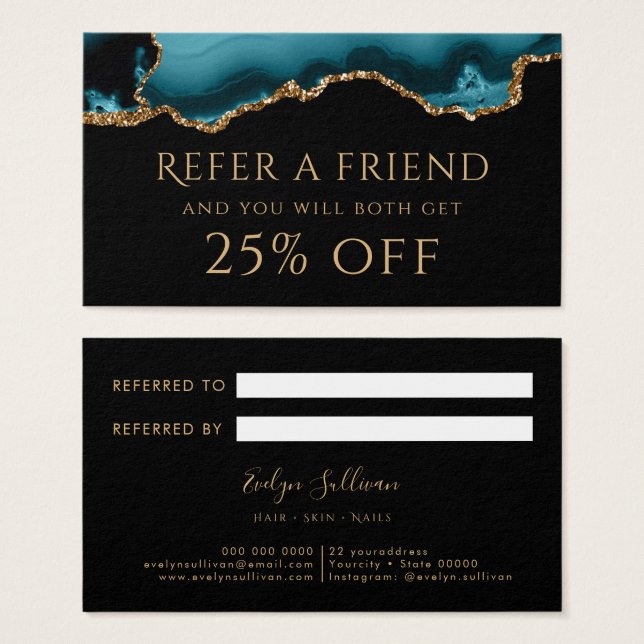 teal and gold agate Referral Card (Front & Back)