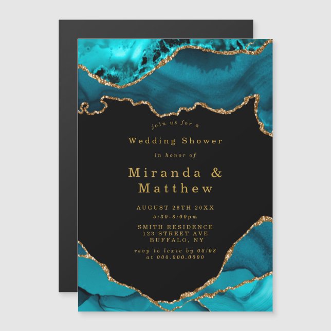 Teal and Gold Agate Stone Wedding Shower Magnet  (Front/Back)