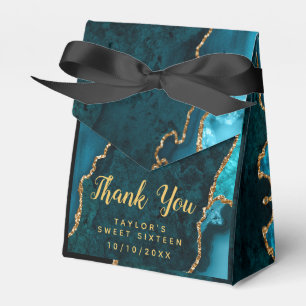 Teal and Gold Agate Sweet Sixteen Thank You Favour Box