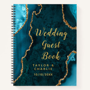 Teal and Gold Agate Wedding Guest Book