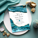 Teal and Gold Agate Wedding Invitation<br><div class="desc">Teal and faux gold glitter agate stone wedding invitation with elegant handwriting typography customisable to your event specifics.</div>