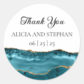 Teal and Gold Agate Wedding Stickers