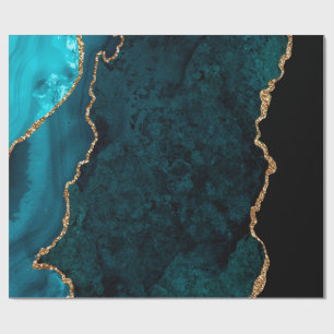 Teal and Gold Agate Wrapping Paper