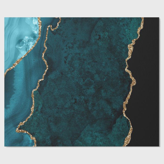 Teal and Gold Agate Wrapping Paper (Flat)