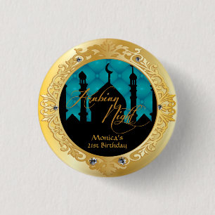Teal and Gold Arabian Nights 1 Inch Round Button