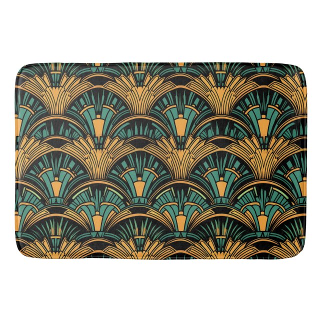 Teal and Gold Art Deco Bath Mat (Front)