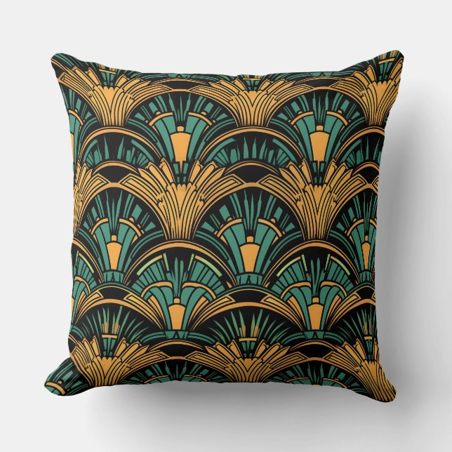 Teal and Gold Art Deco Cushion (Front)