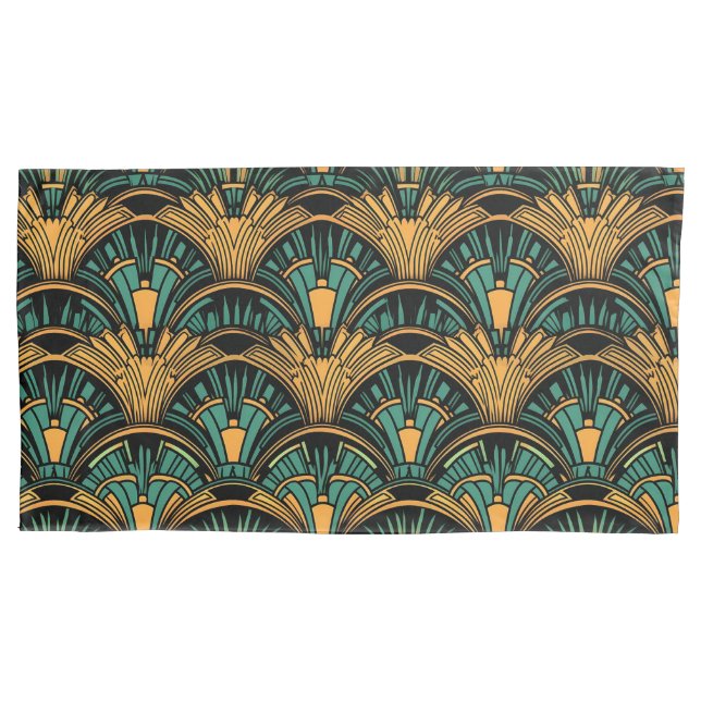 Teal and Gold Art Deco Pillowcase (Front-Left)